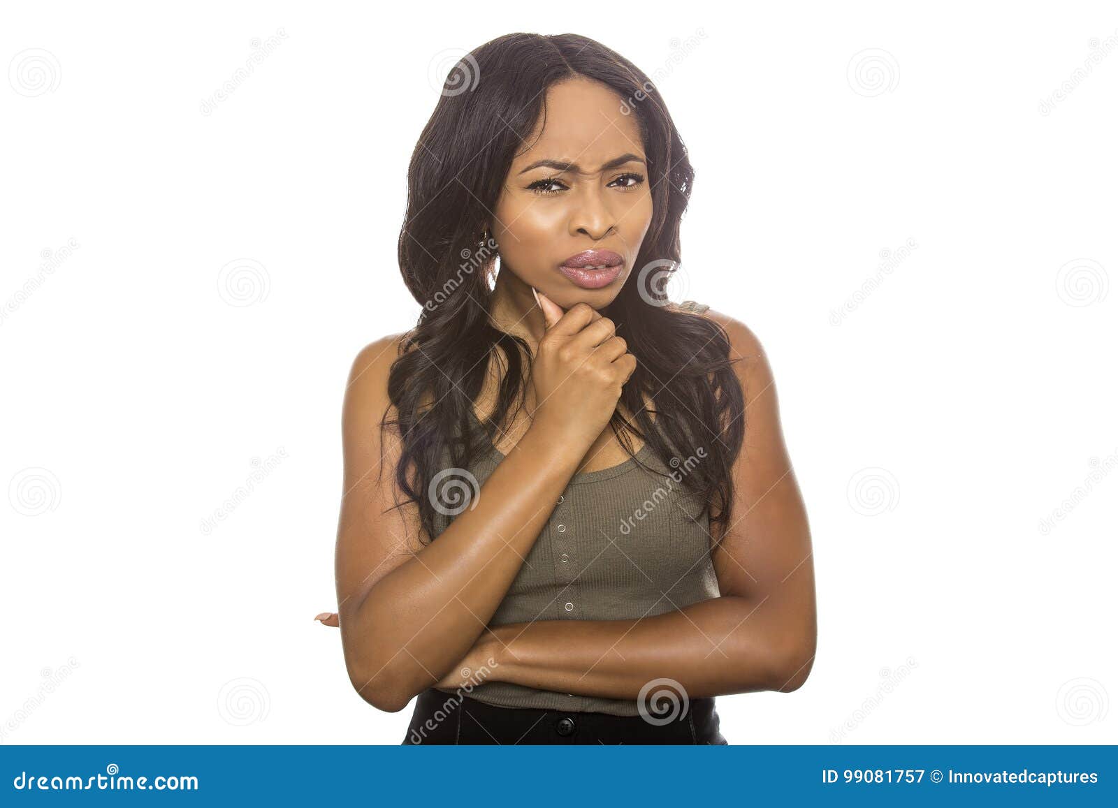 Schwarze Frau Verwirrt Stockbild Bild Von Neugierig 99081757