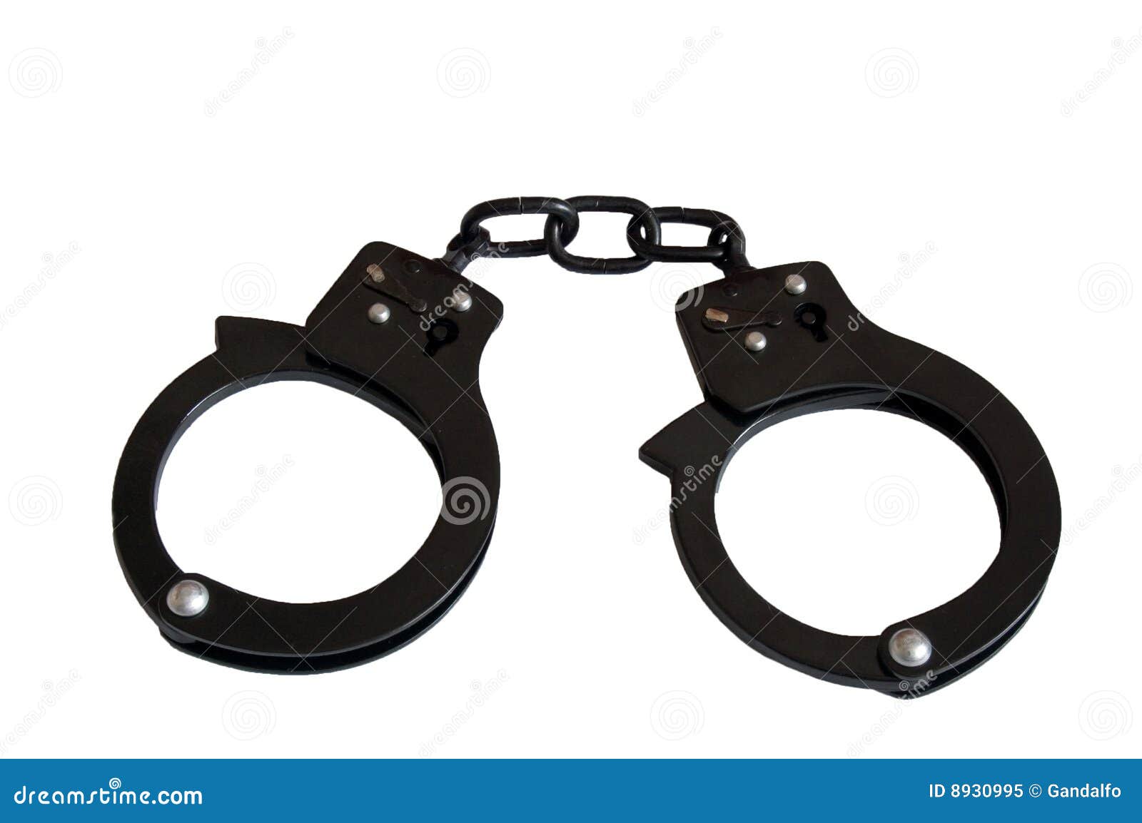 Standard Chain Handcuffs Black Metal on White. 3D Illustration Stock Illustratio