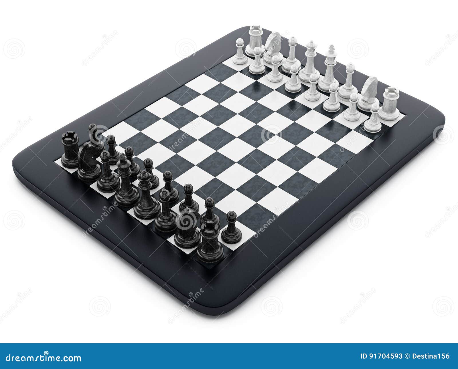 Schwarzweiss-Schachfiguren, Die Auf Tablet-Computer Stehen Abbildung 3D Stock Abbildung