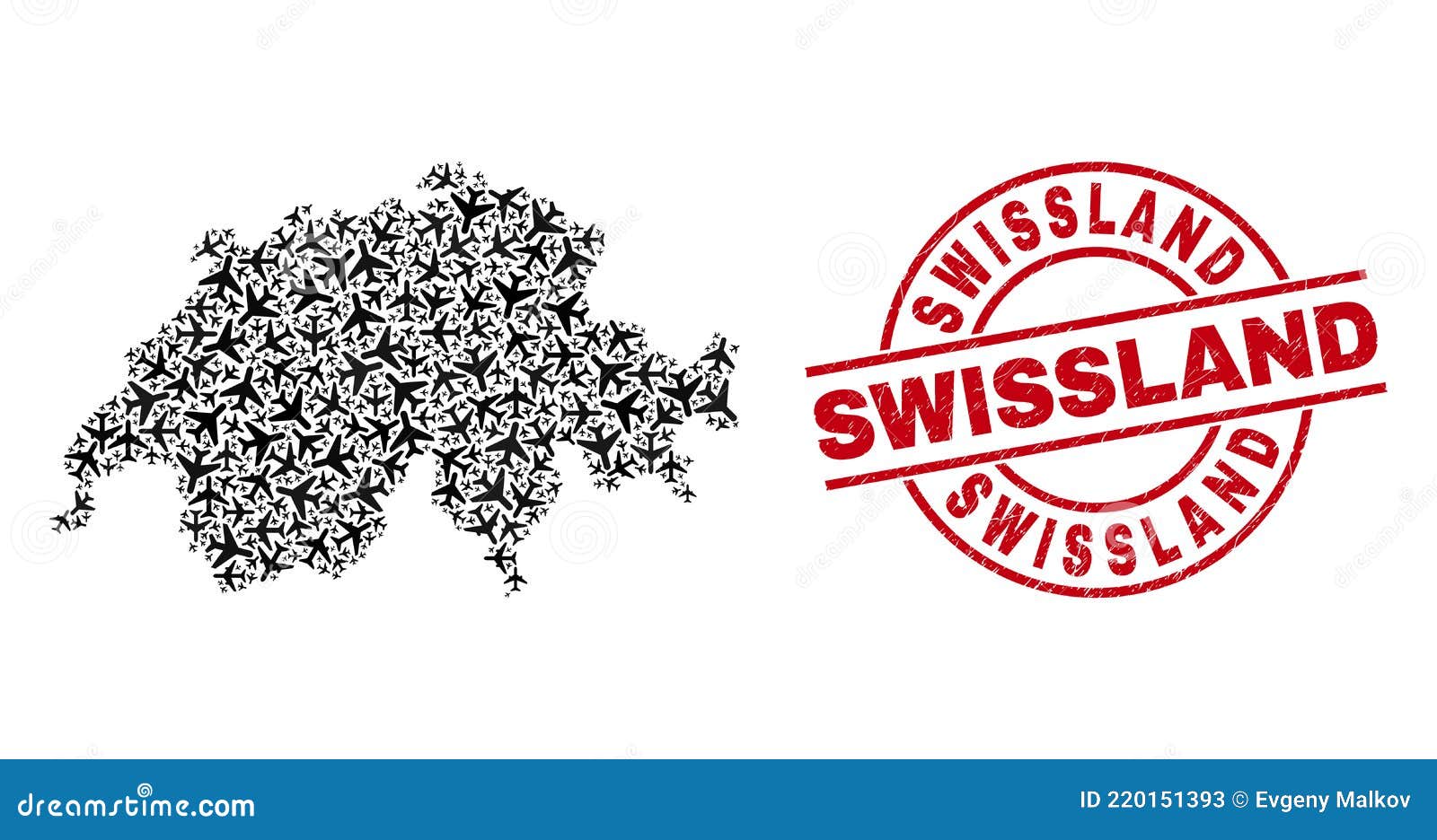 Schweizer Gummi Stempel Siegel Und Schweizer Karte Flugzeug Collage