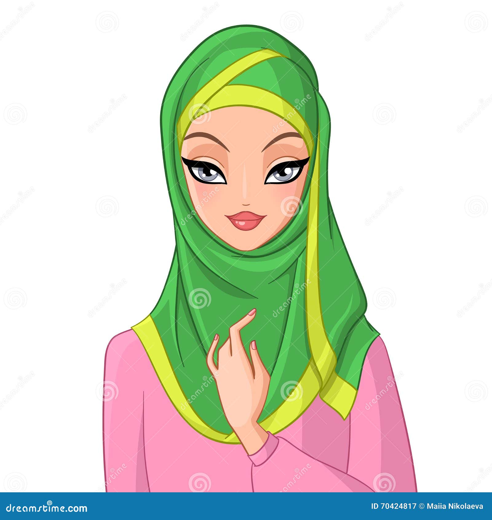 Schönes moslemisches Mädchen im grünen hijab Auch im corel abgehobenen Betrag. Schönes moslemisches Mädchen im grünen hijab Vektorabbildung getrennt auf weißem Hintergrund