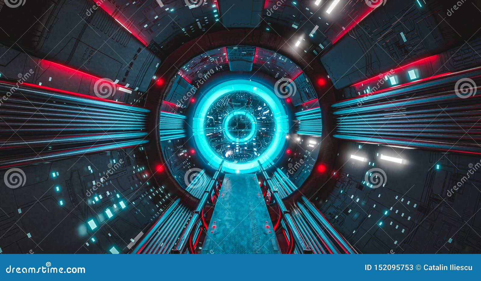 Sci Corridor Spaceship Interior That Leads To A Super
