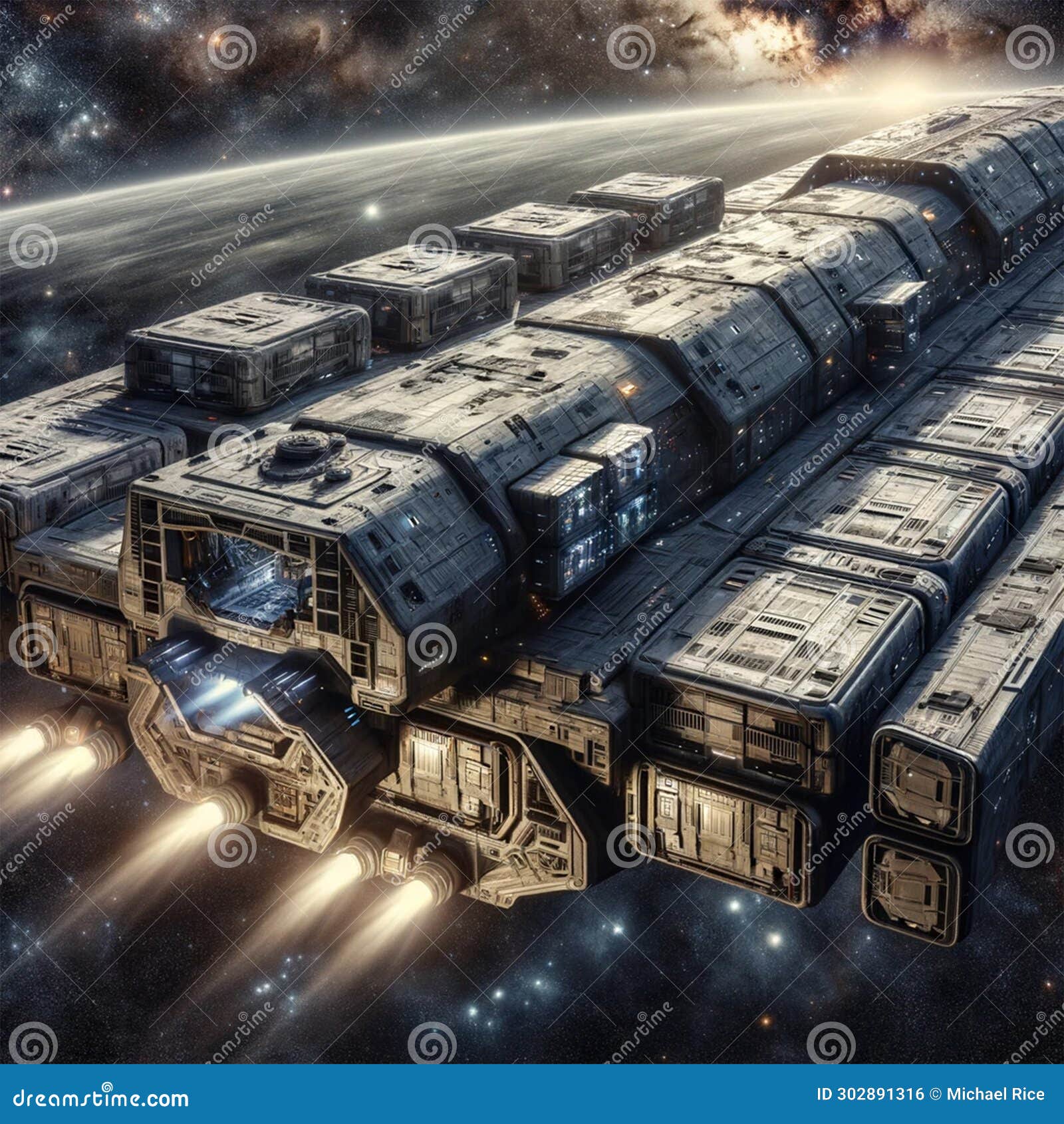 SciFi Cargo Odyssey AI Crafted Space Freight Stock Illustration