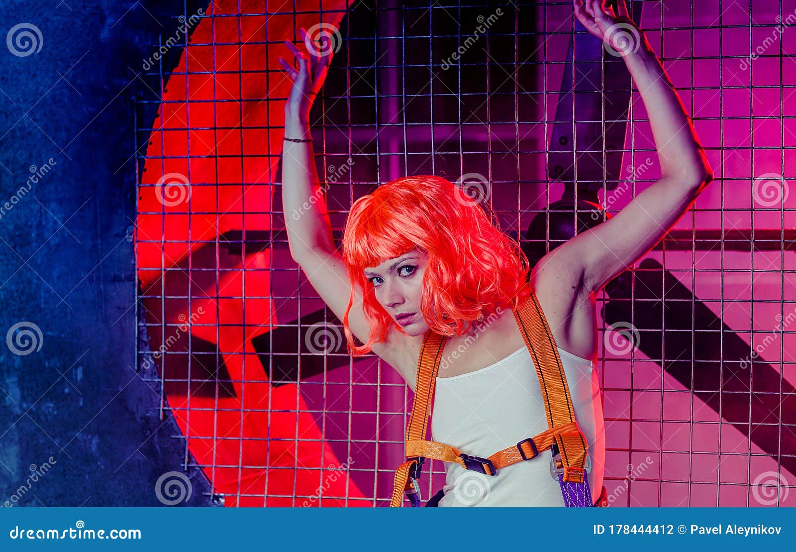 Sci-fi Girl Near the Air Shaft on the Starship. Red Hair. Stock Photo ...