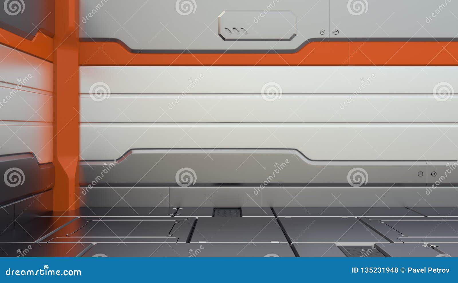 Sci Fi Metallic Corridor Background 3d Render Spaceship