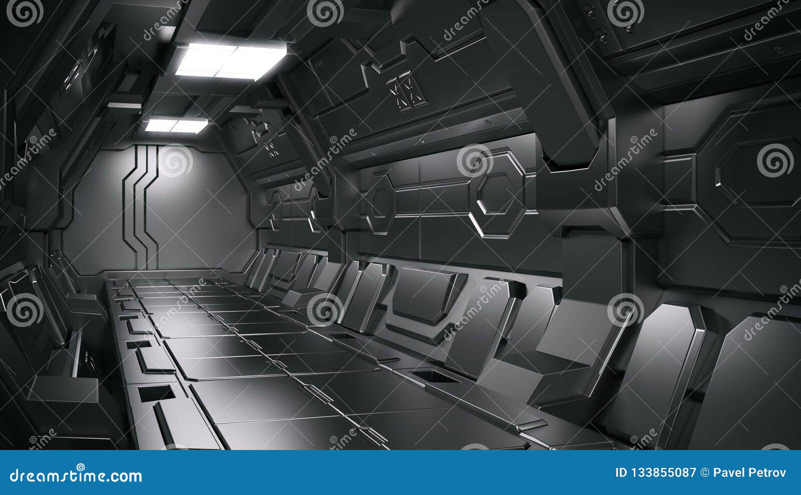 Sci Fi Space Station Corridor Interior 3d Illustration Stock