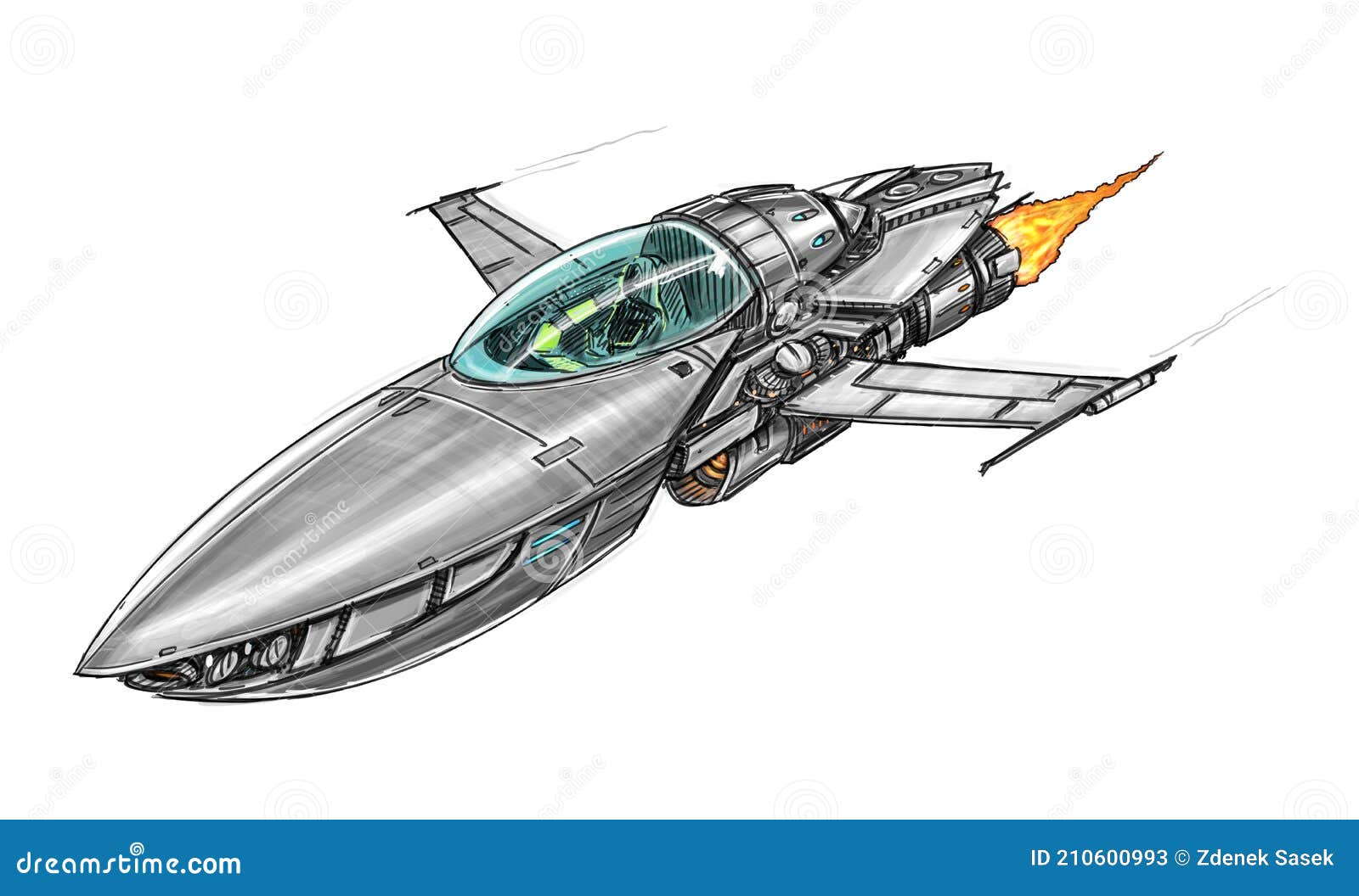 Sci-fi Spaceship or Spacecraft Concept Art Design Drawing or Illustration Stock Illustration - Illustration of universe, concept: 210600993