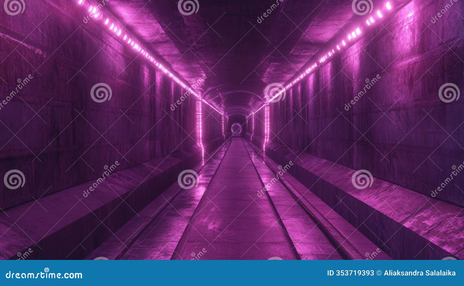 sci-fi underground race track, concrete blocks encase an underground track dotted with mysterious glowing devices