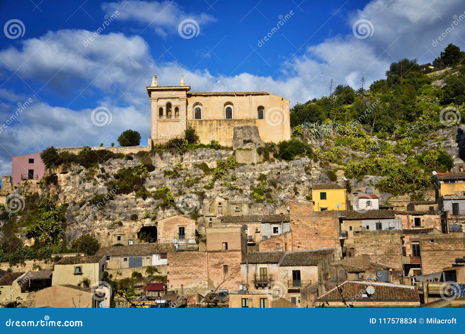 panoramic view of scicli, sicily, one of the ic cities of italian baroque, along with other 7 val di noto`s villages