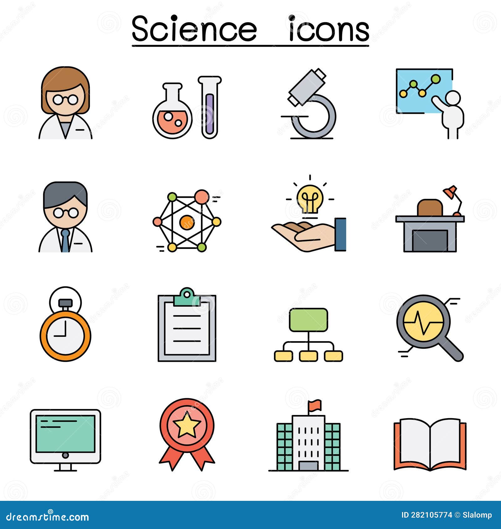 Science Color Line Icon Set Stock Vector Illustration of knowledge