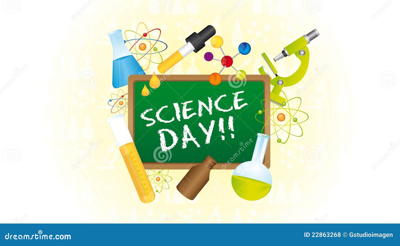 Icons of science day over green chalkboard. vector illustrator.