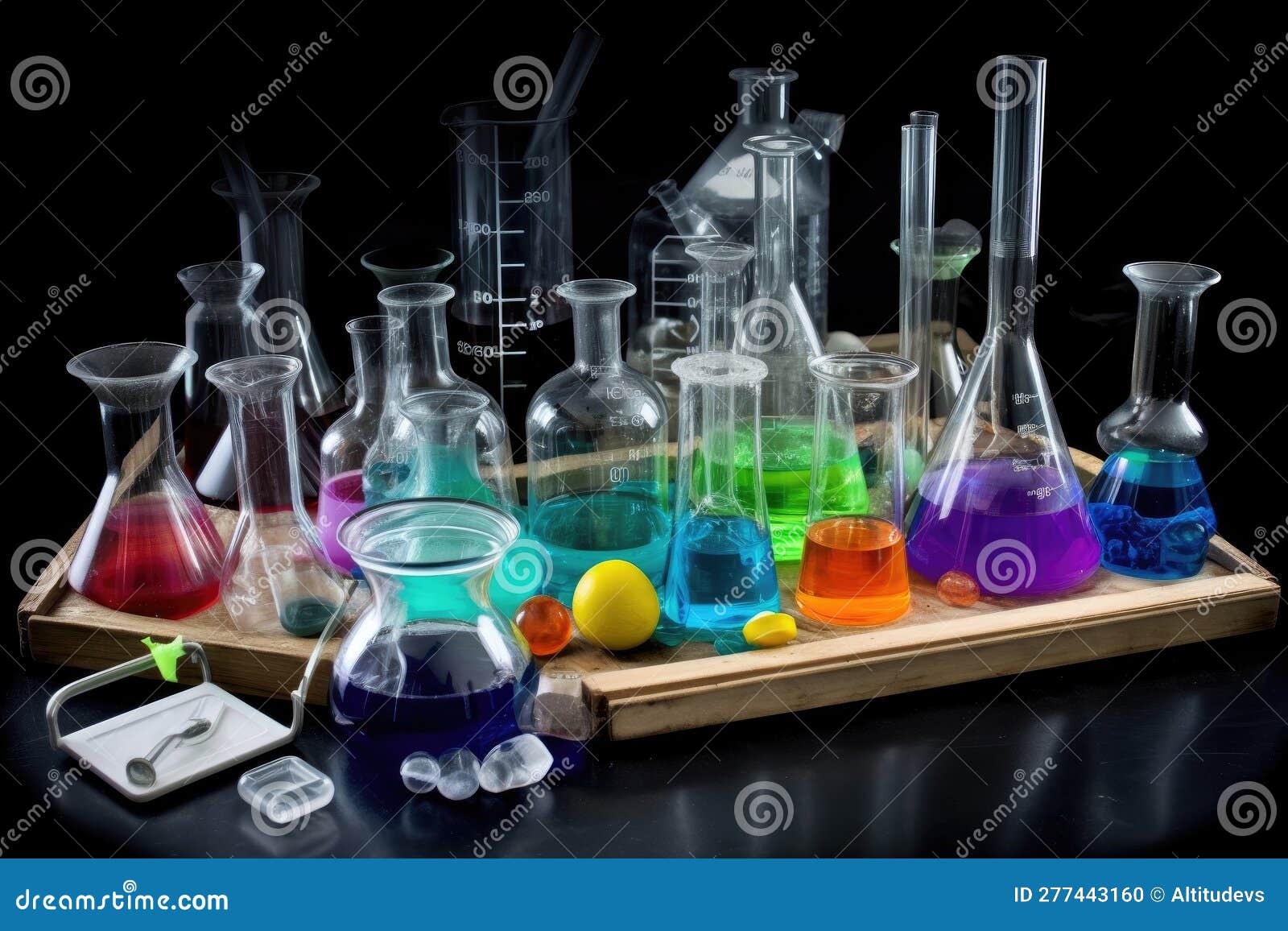 Science Experiment, with Beakers, Test Tubes and Other Equipment