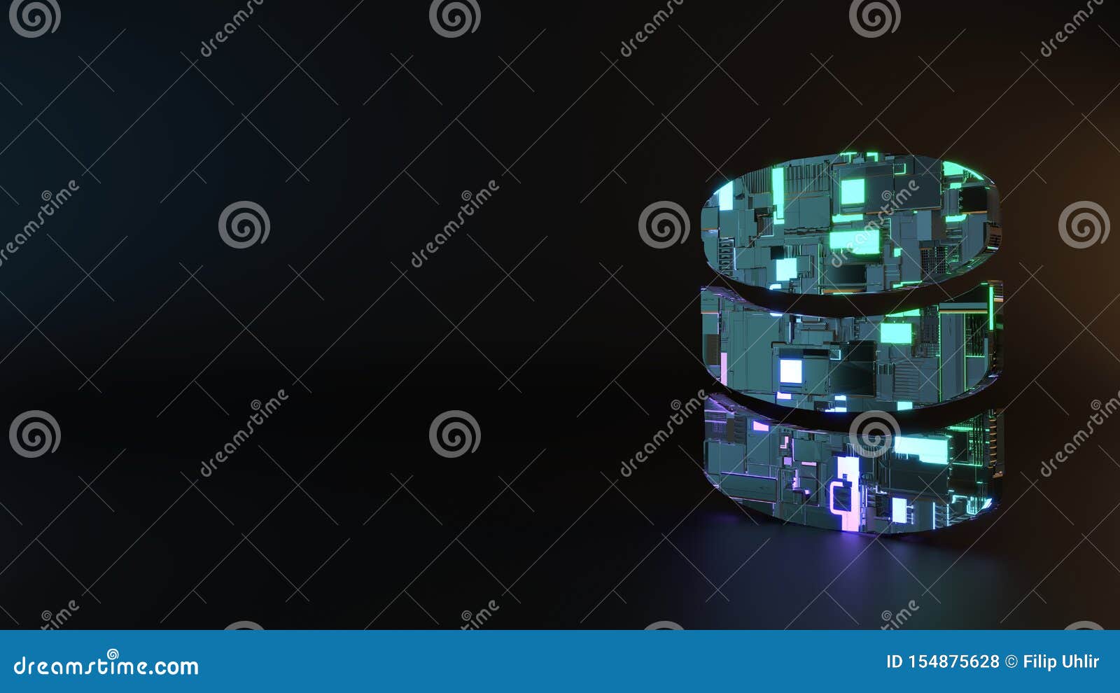 Science Fiction Metal Symbol of Database Icon Render Stock Photo