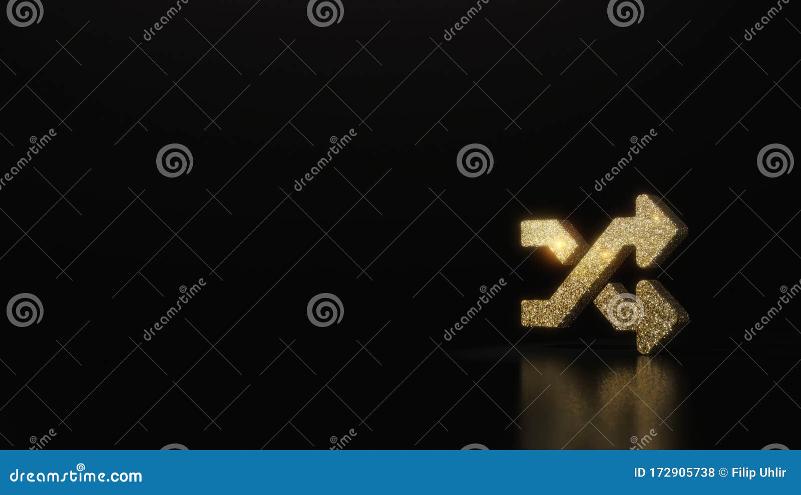 science glitter gold glitter  of random 3d rendering on dark black background with blurred reflection with sparkles