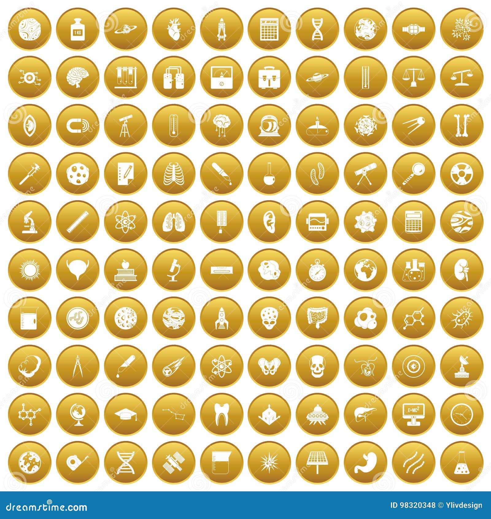 100 science icons set gold stock vector. Illustration of chemistry