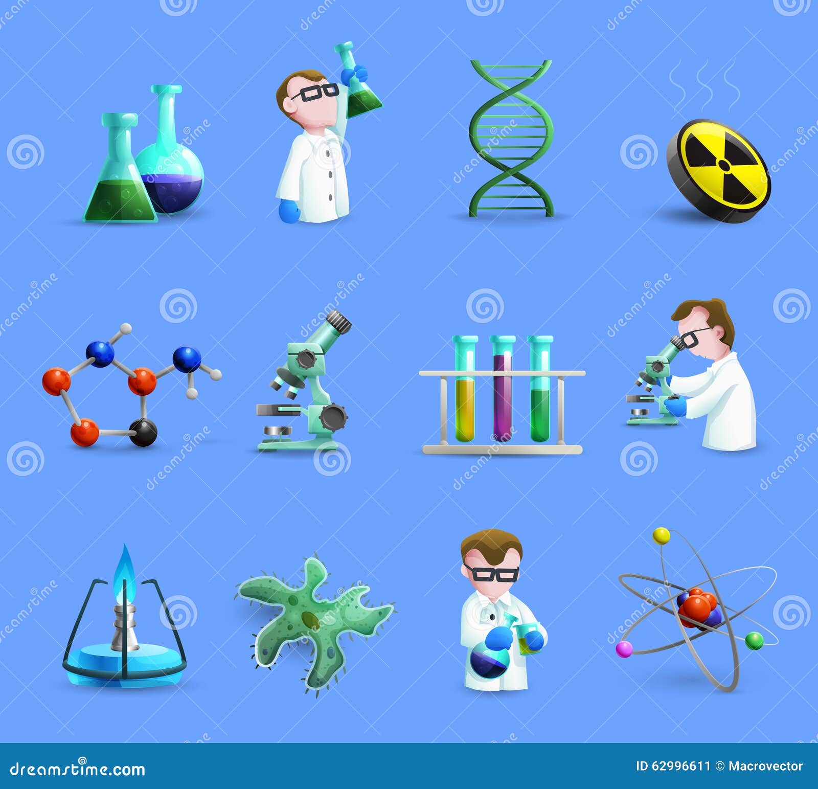 Science Laboratory Equipment Icons Set with Stock Vector Illustration