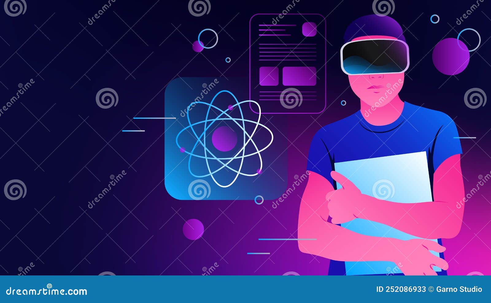 Science in Metaverse. Studying STEM in Virtual Reality Goggles Stock