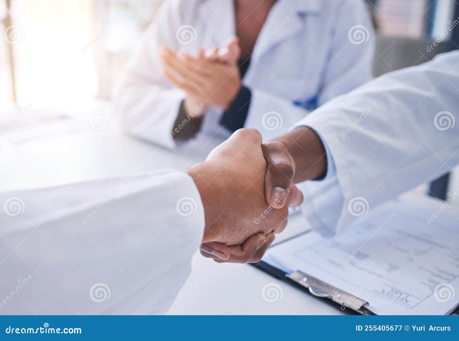 science partnership agreement, handshake innovation deal and research laboratory scientist contract. medical teamwork