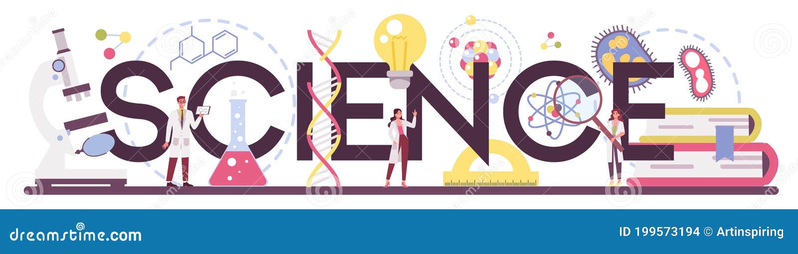 science typographic header. idea of education and innovation.