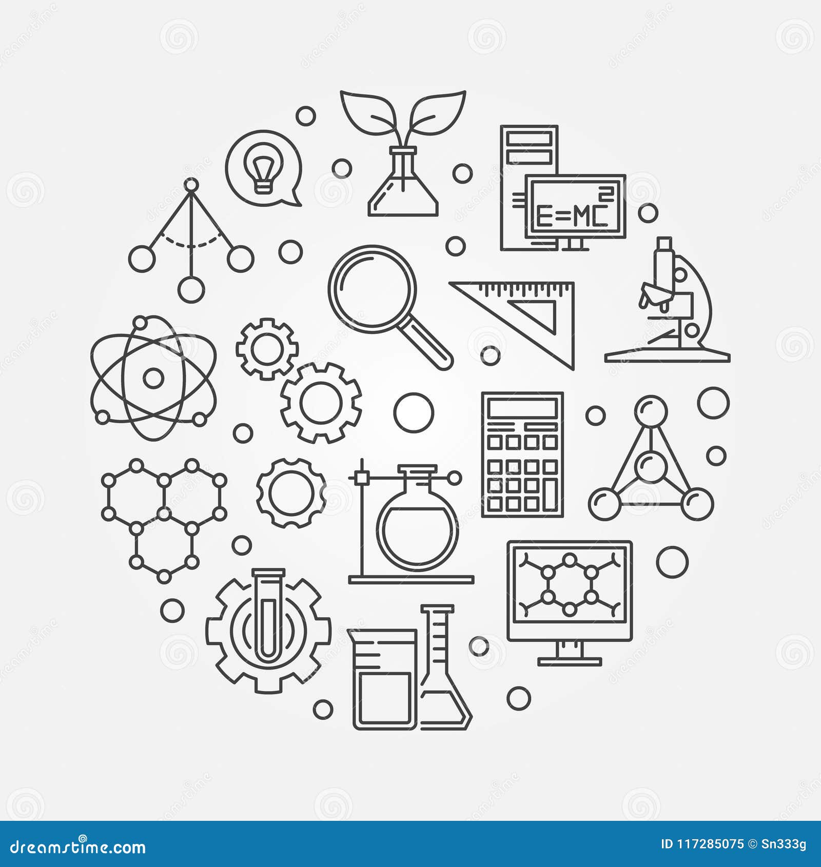 Science Vector Concept Round Outline Illustration Stock Vector