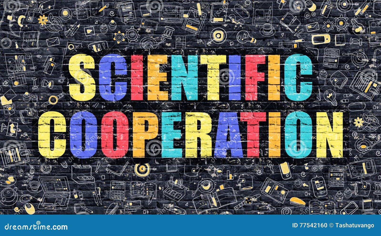 scientific cooperation concept. multicolor on dark brickwall.