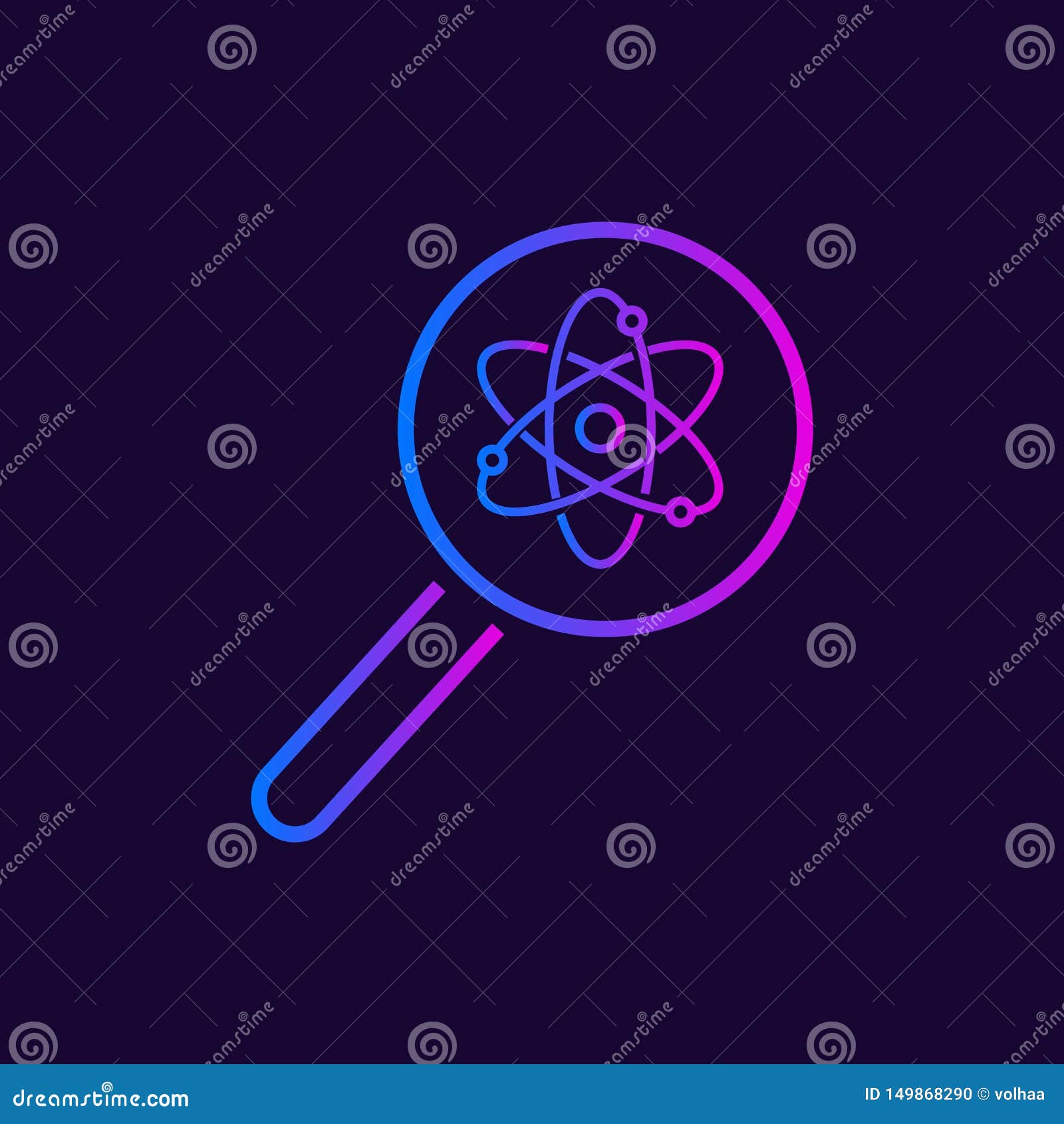 Scientific Research Vector Icon, Magnifier and Atom Stock Vector Illustration of looking