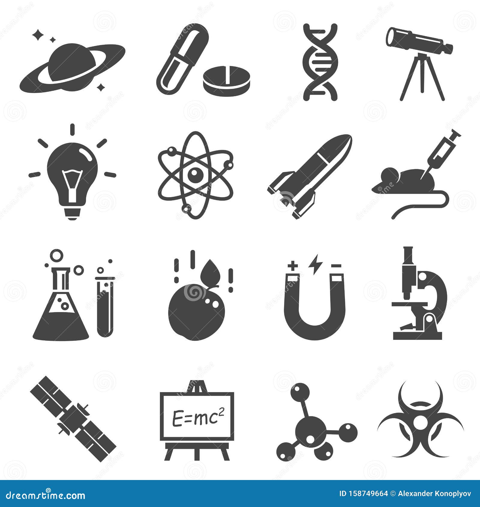 scientific study and research glyph  icons set