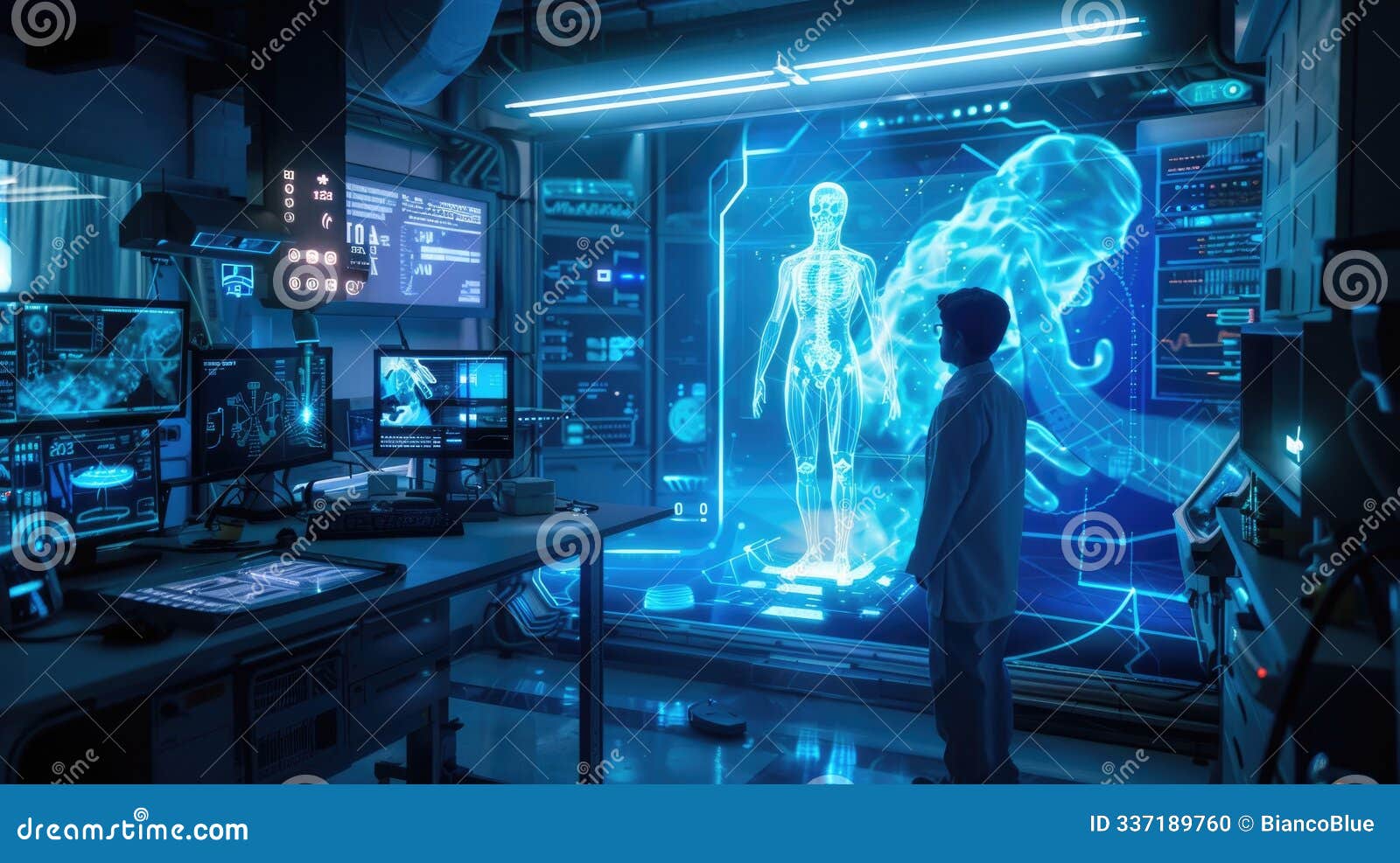 scientist with ai in futuristic lab aig60