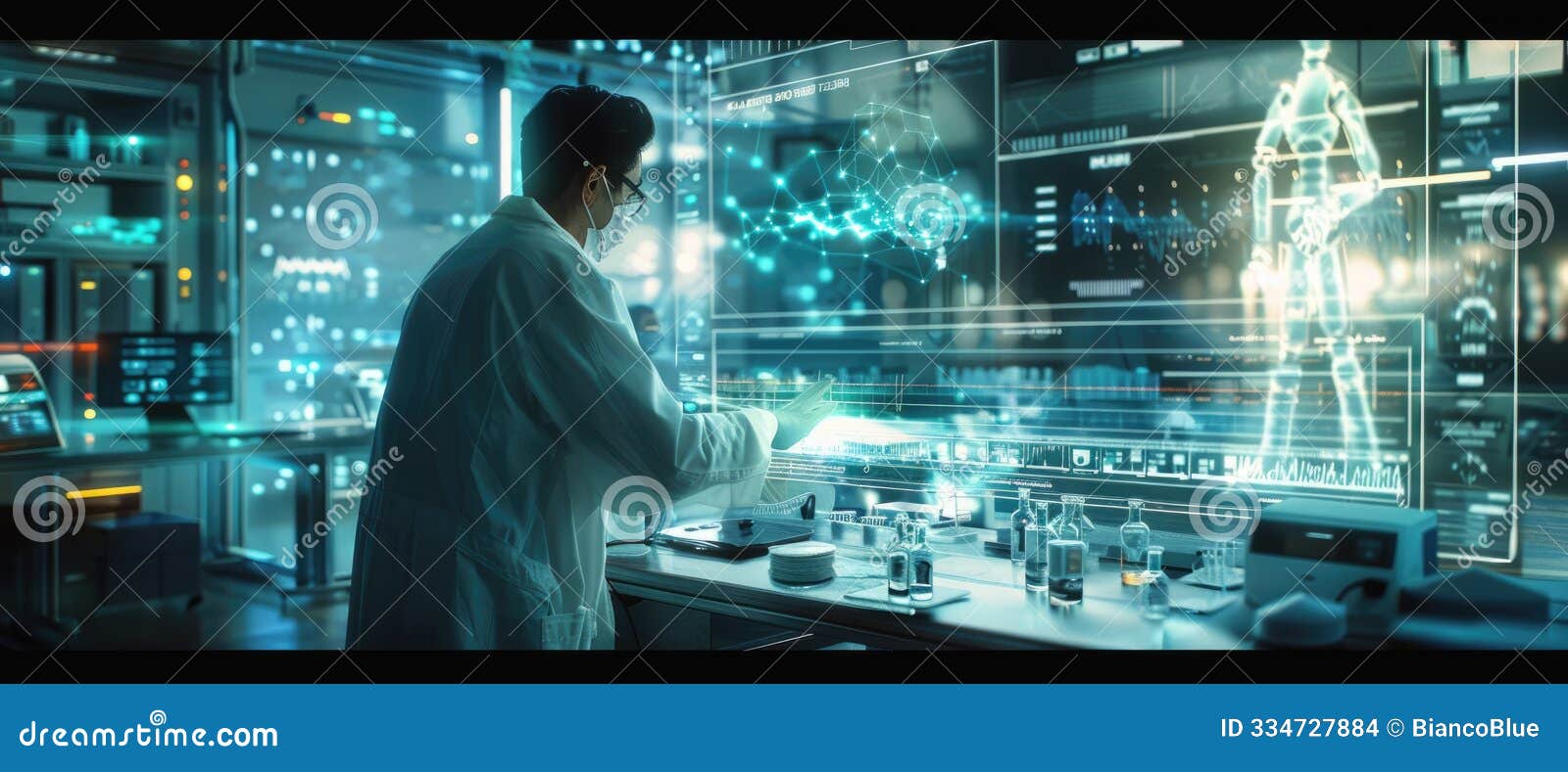 scientist with ai in futuristic laboratory aig60