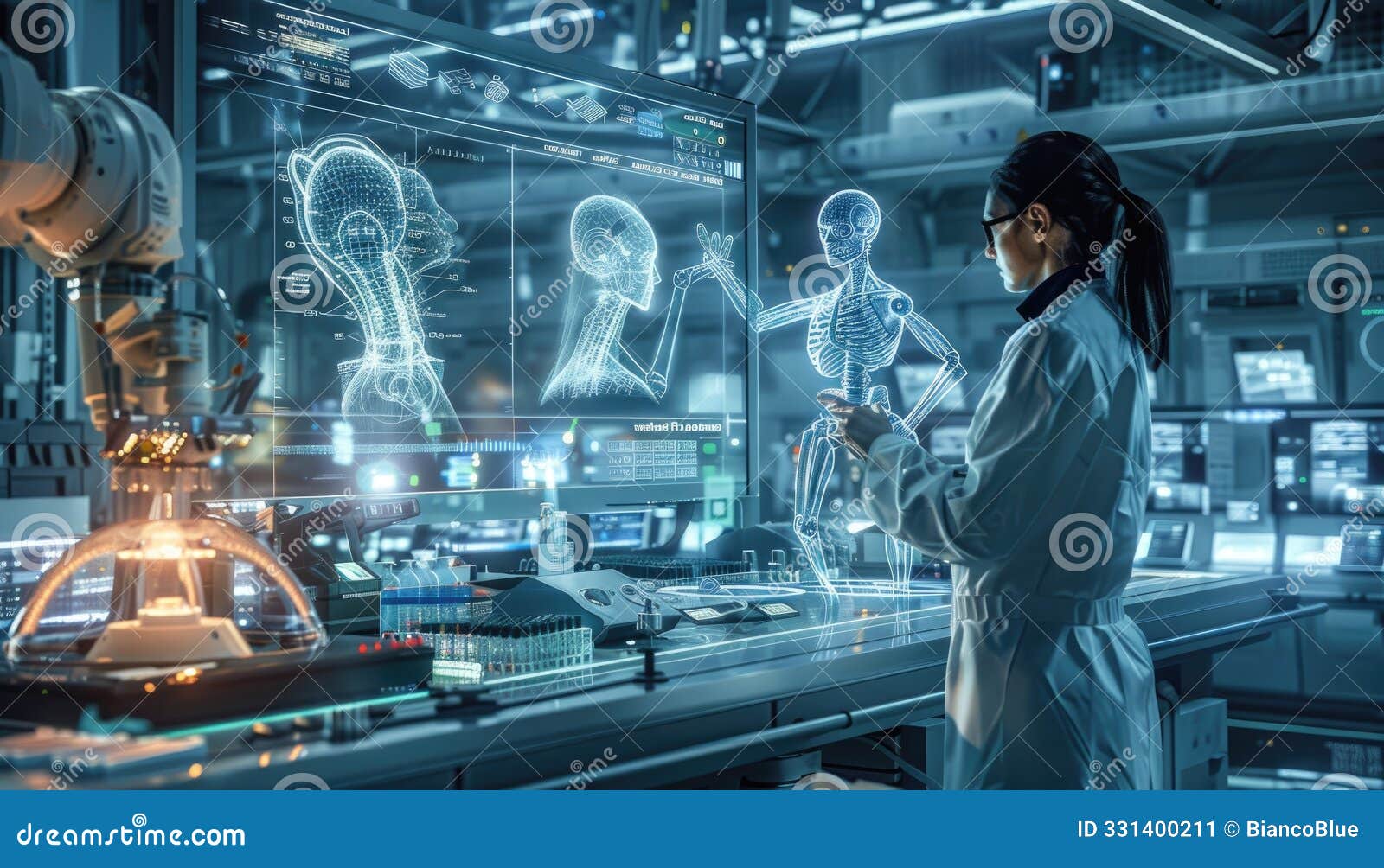 scientist with ai in futuristic laboratory aig60