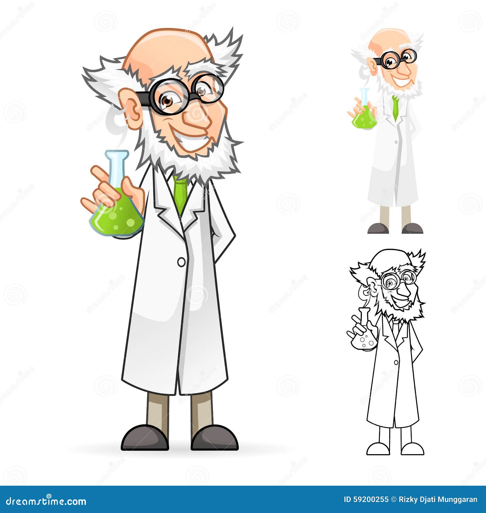 scientist cartoon character holding a beaker feeling great