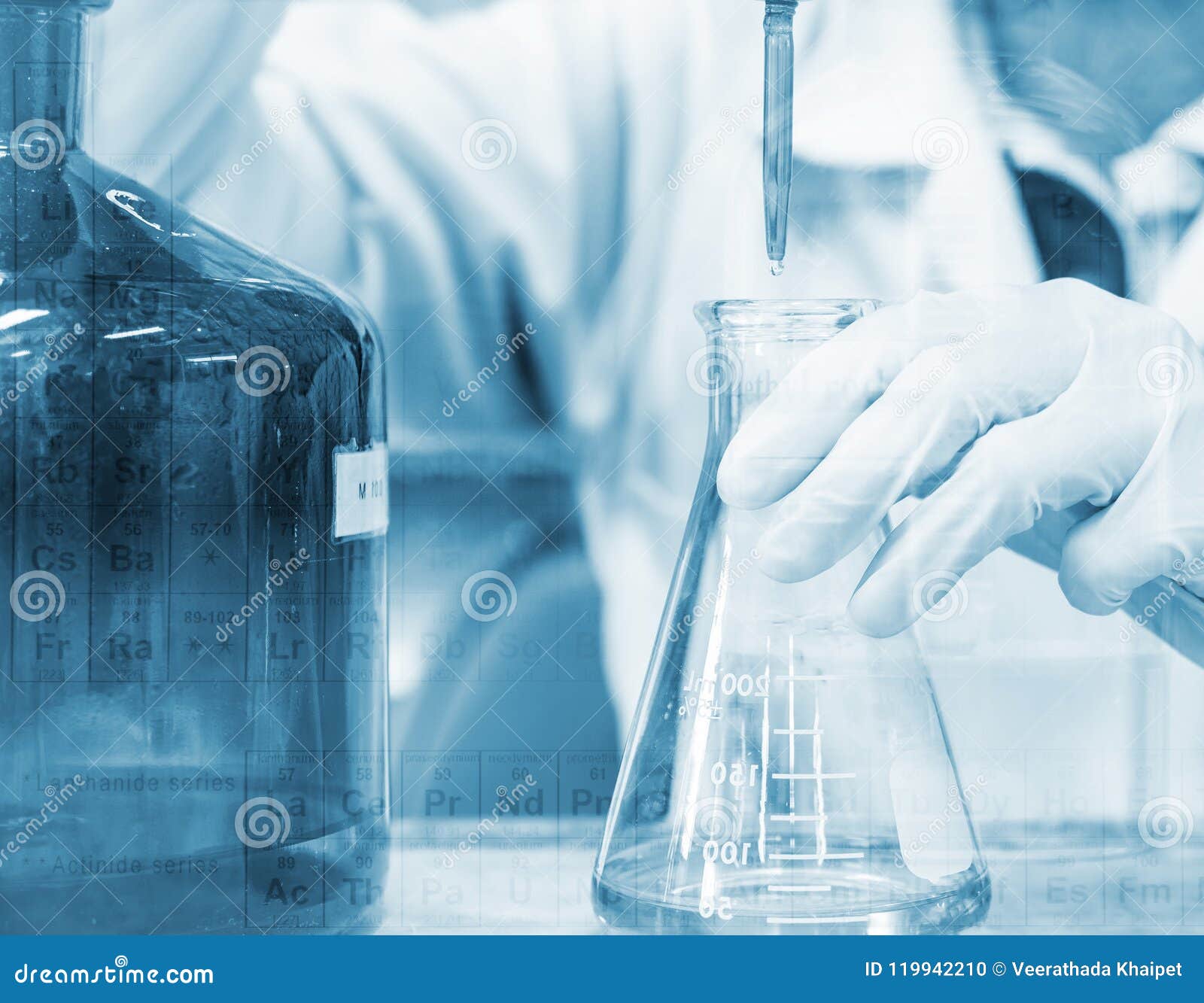 Scientist Hand Titration with Burette and Erlenmeyer Flask, Science
