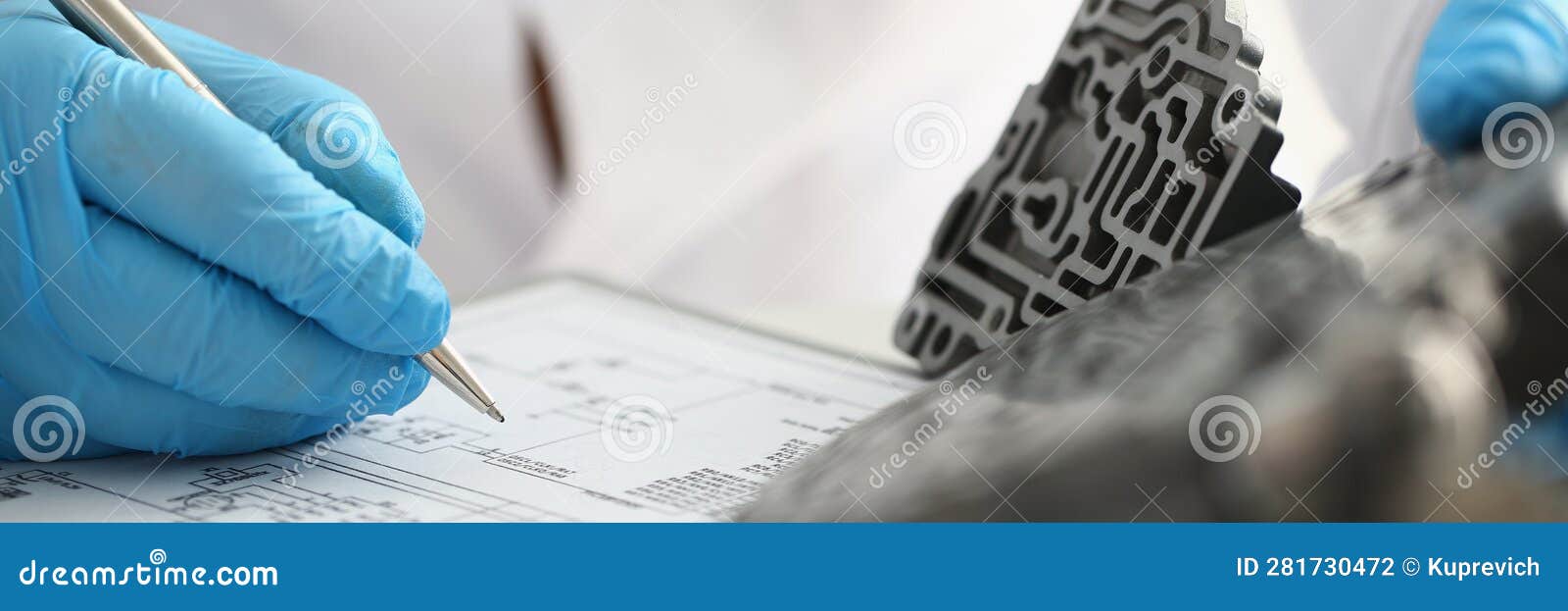 Scientist Mechanic in Gloves Conducts Technical Research of Car Gearbox