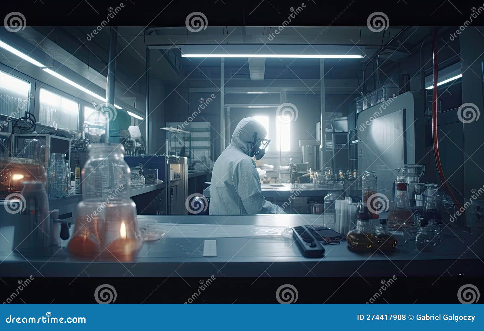 Scientist Researcher in a Bright Hi-tech Laboratory Working at Desk ...