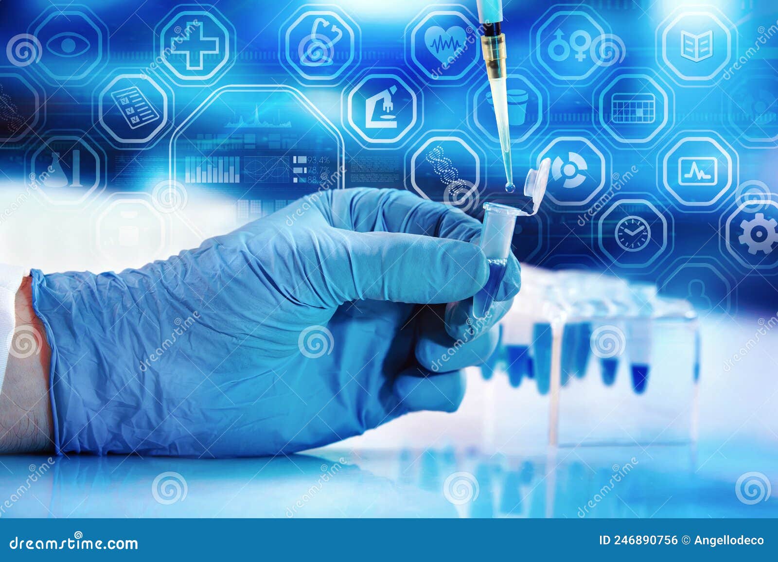 Scientist Researcher Working with Test Tube in Biotechnology Lab and