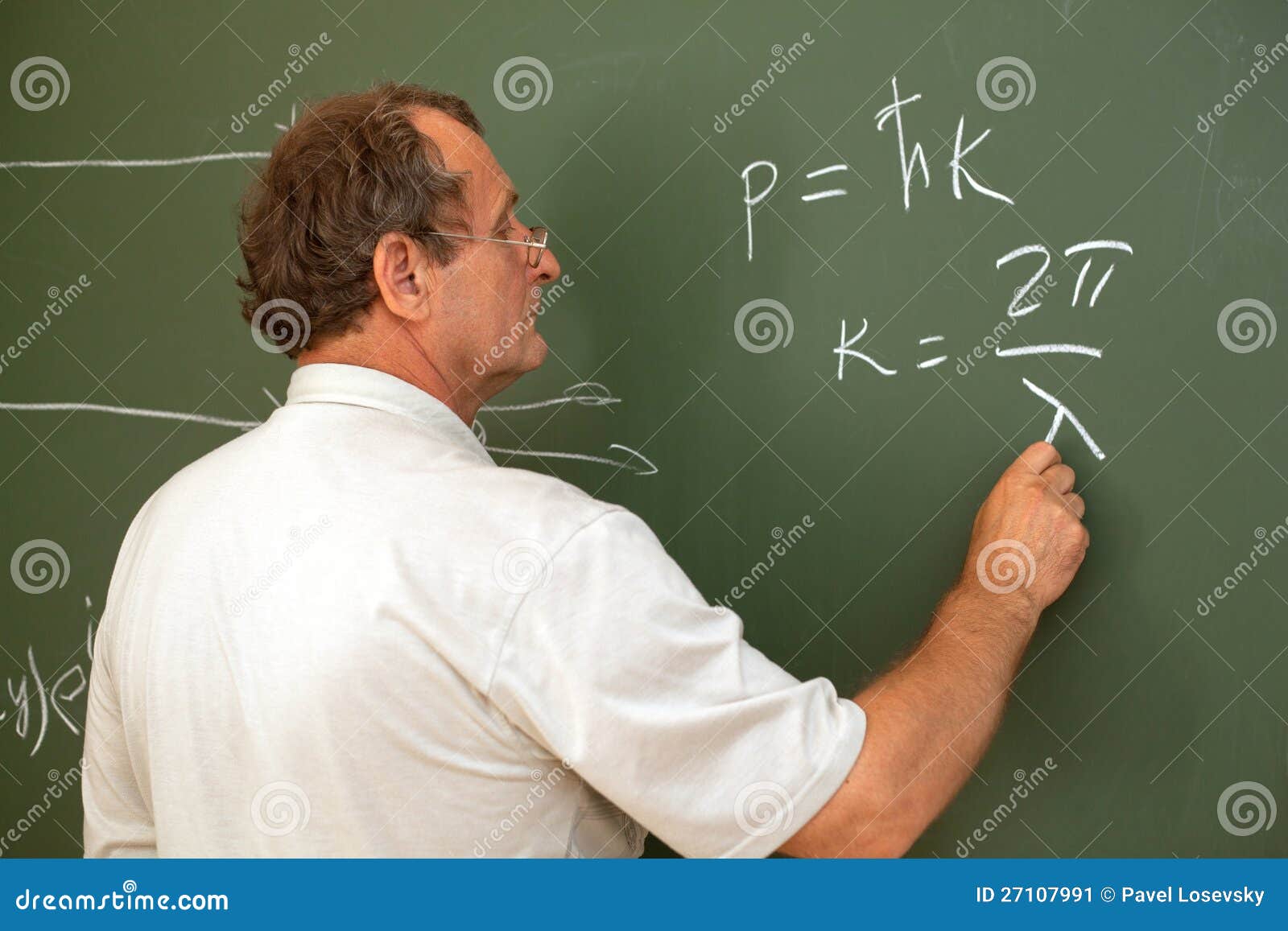 Scientist Solves Equation on Blackboard Stock Image Image of face