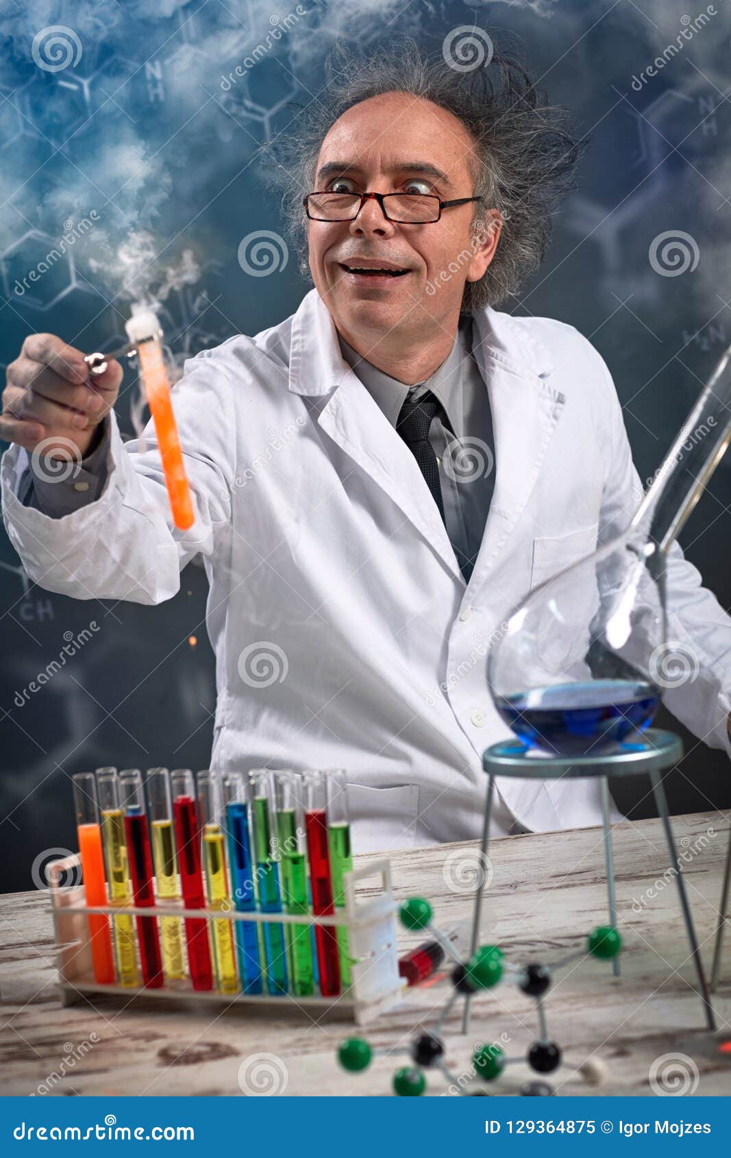 Funny Crazy Chemist Working Stock Image - Image of research ...