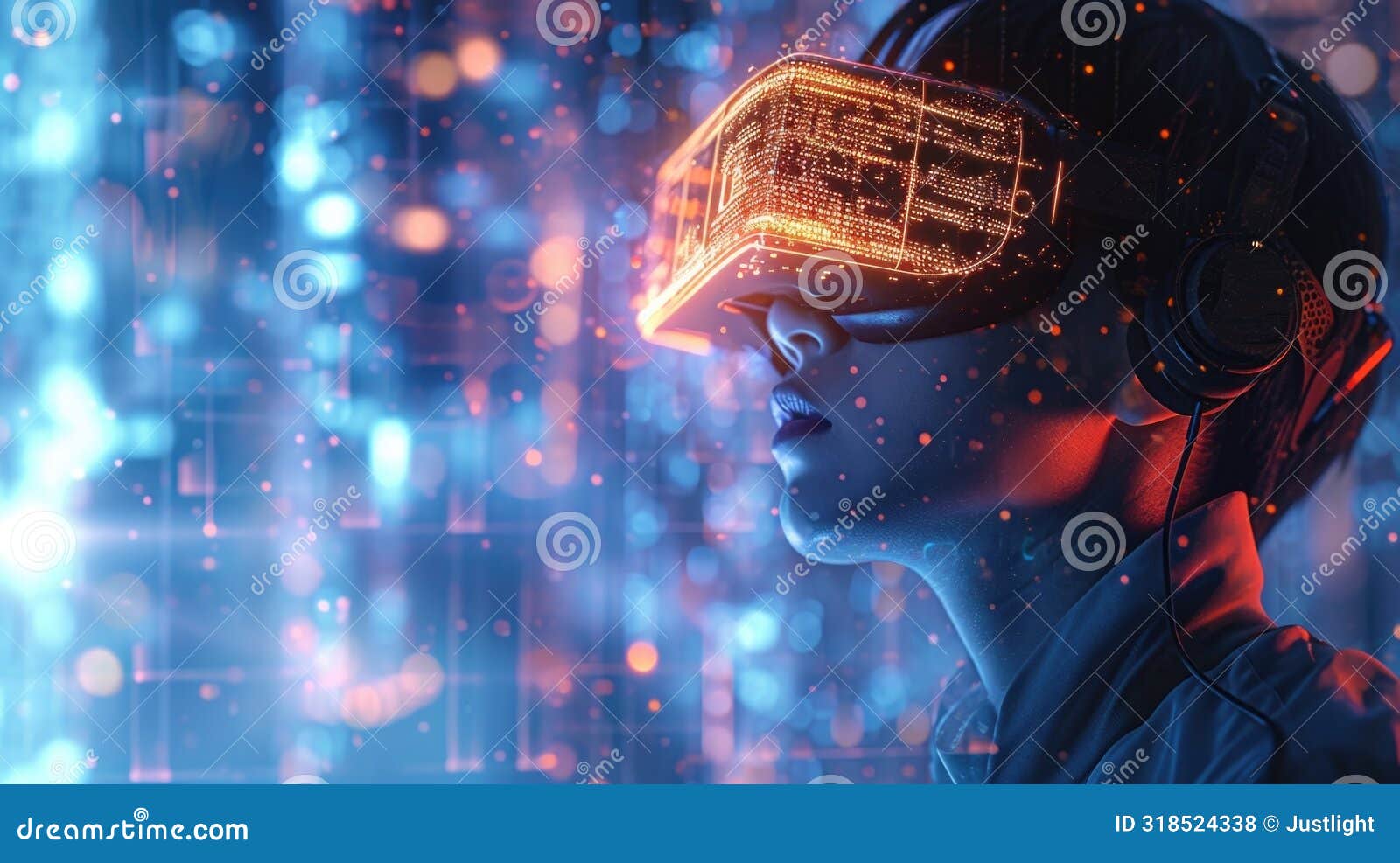 a scientist wearing a headset immersed in a holographic world of equations and data as they finetune their research