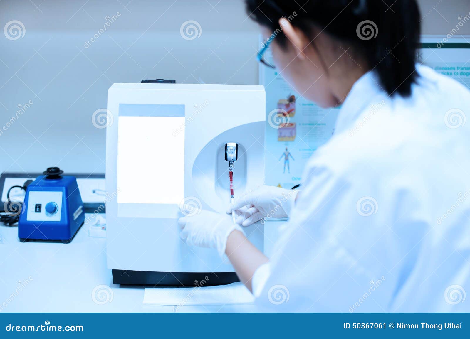 Scientist Working at the Blood Laboratory Stock Image Image of bottle