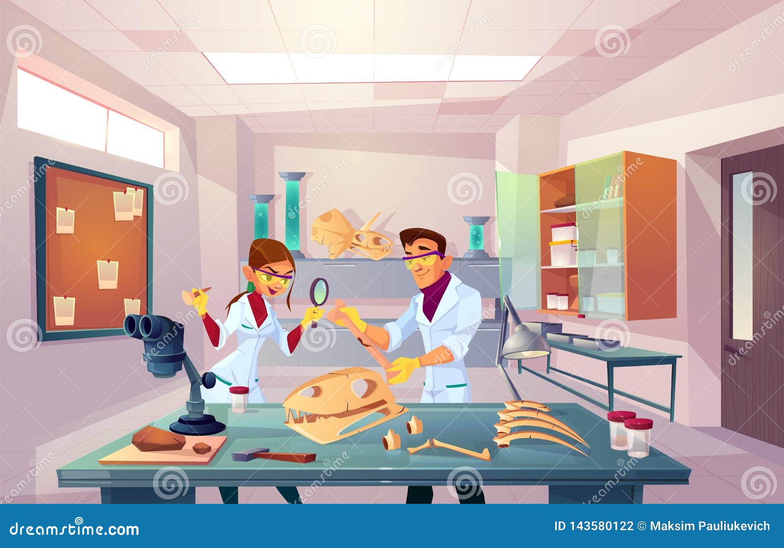Scientists Studying Fossils In Laboratory Vector Stock Vector