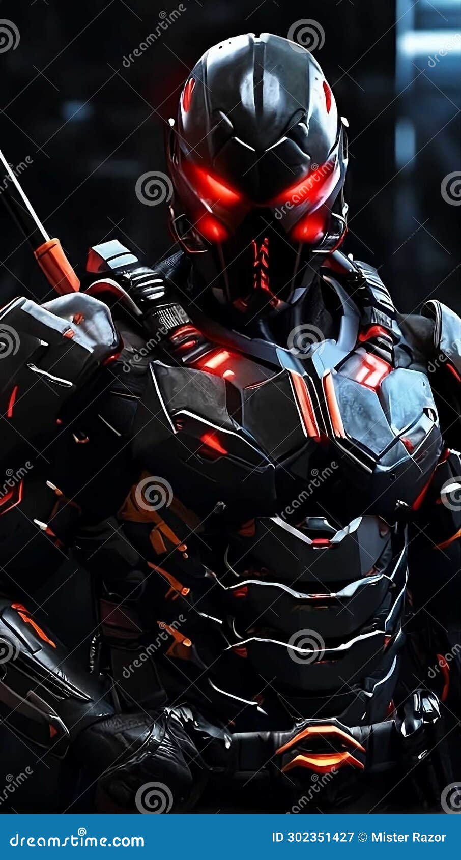 Scifi Futuristic Black Soldier with Red Visor Stock Image - Image of light,  metal: 302351427
