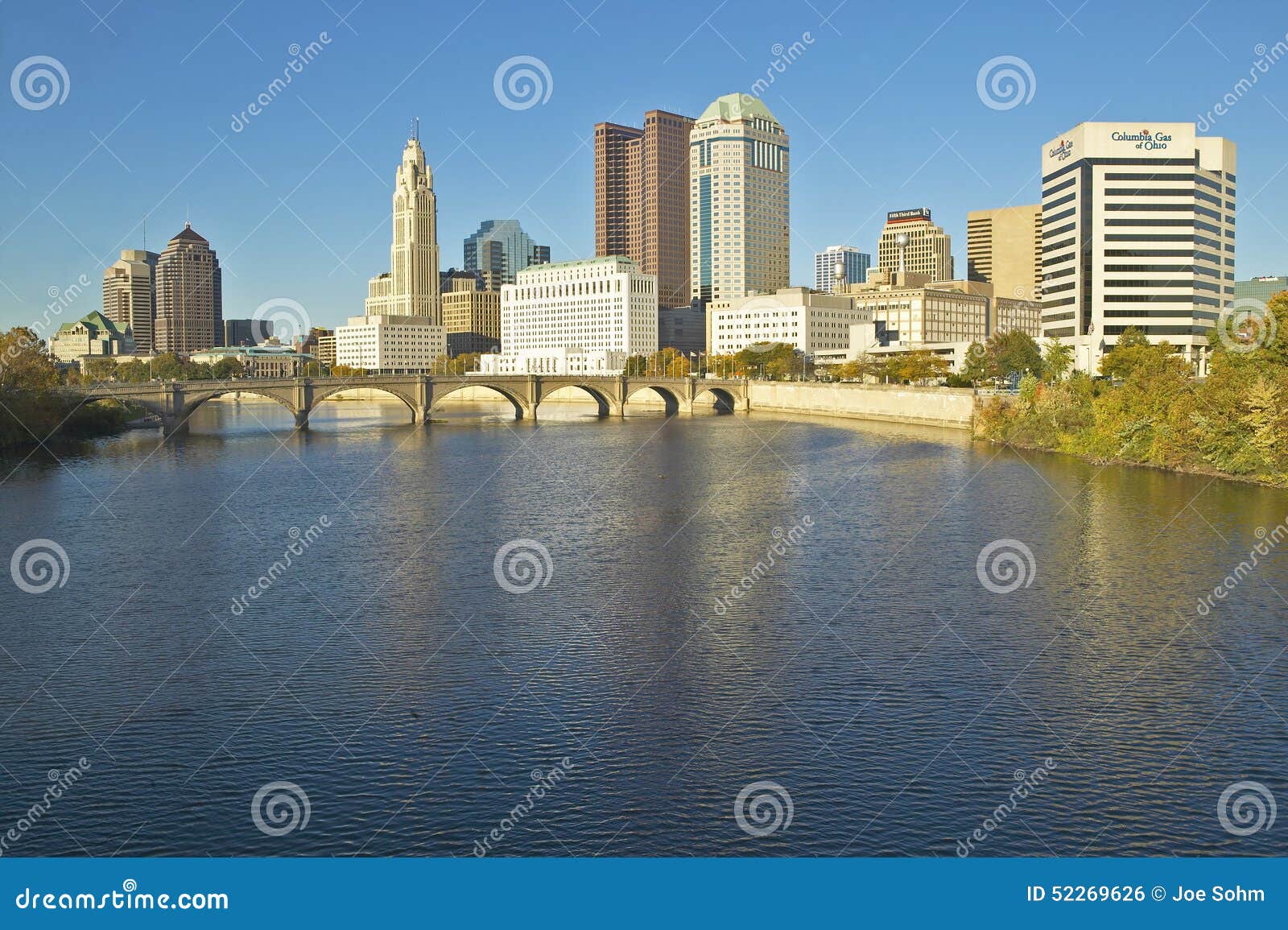 Scioto River and Columbus Ohio Skyline in Autumn Editorial Photo