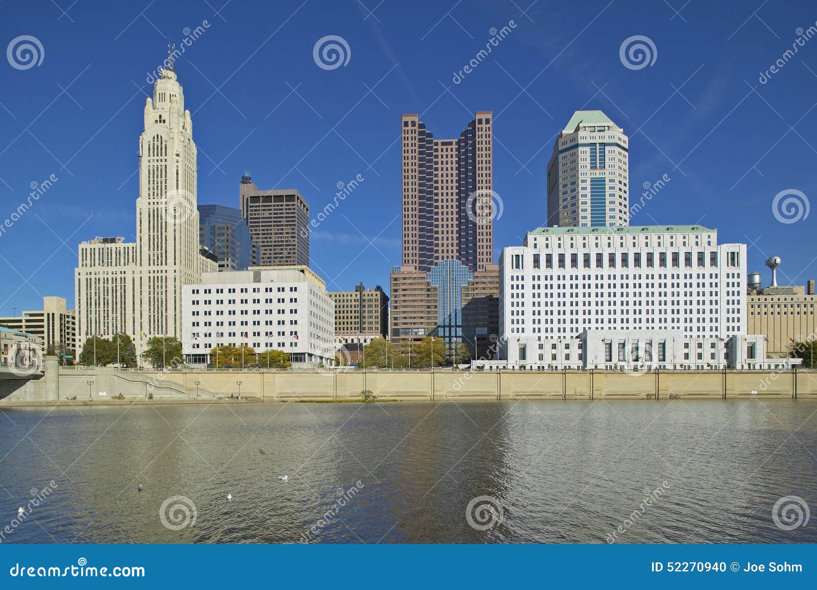 Scioto River and Columbus Ohio Skyline in Autumn Editorial Image