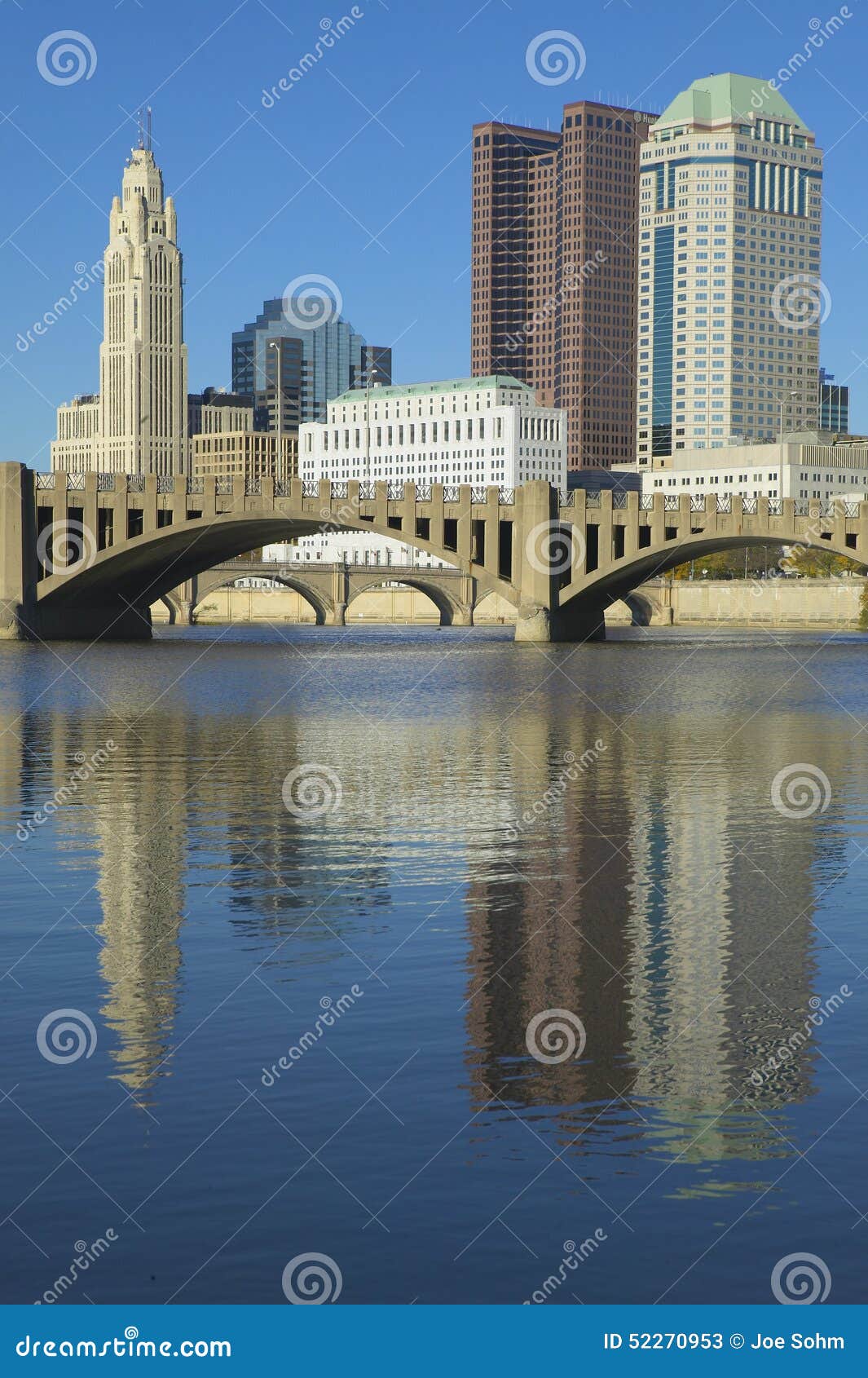 Scioto River and Columbus Ohio Skyline in Autumn Editorial Stock Photo