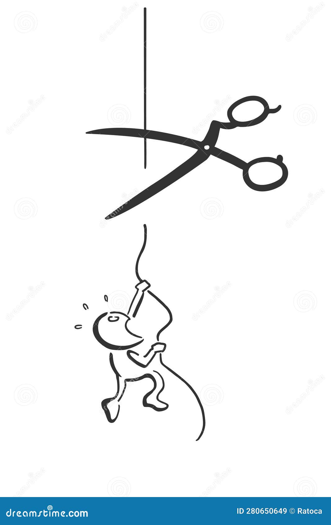Scissor cutting rope draw stock vector. Illustration of people 280650649