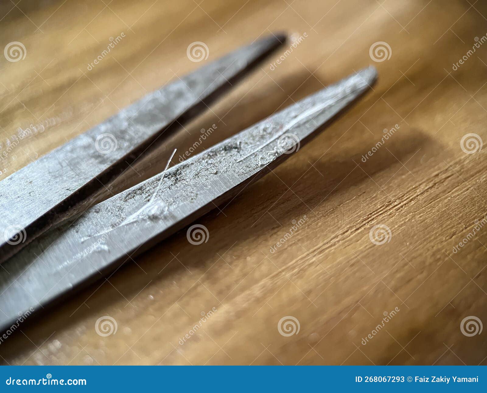 Scissor with Dirty Blade on Wooden Background Stock Image - Image of ...