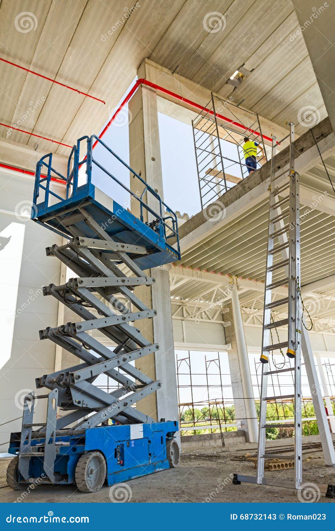 Scissor Lift Platform on a Construction Site. Stock Image Image of
