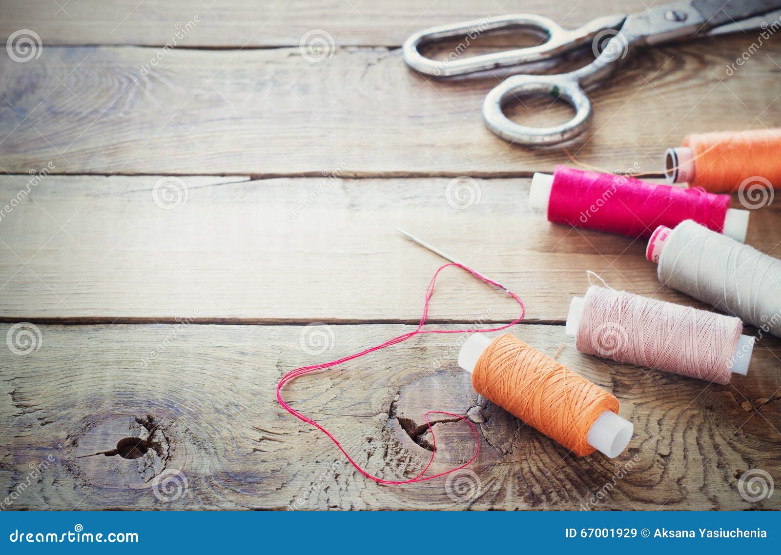 Background Material Sewing Thread Fabric Scissors Stock Photo