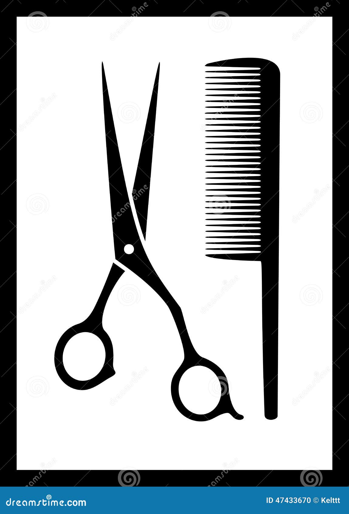 Scissors And Comb On Black Frame Stock Vector - Image: 47433670