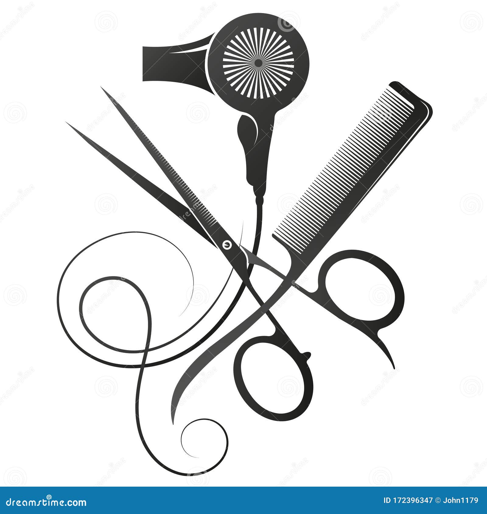 Scissors And Comb Stylist Hair Dryer Symbol Stock Vector - Illustration